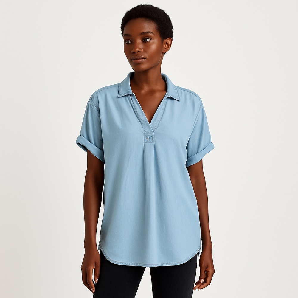 Thread & Supply Chambray Lyocell Short Sleeve Blouse Size S